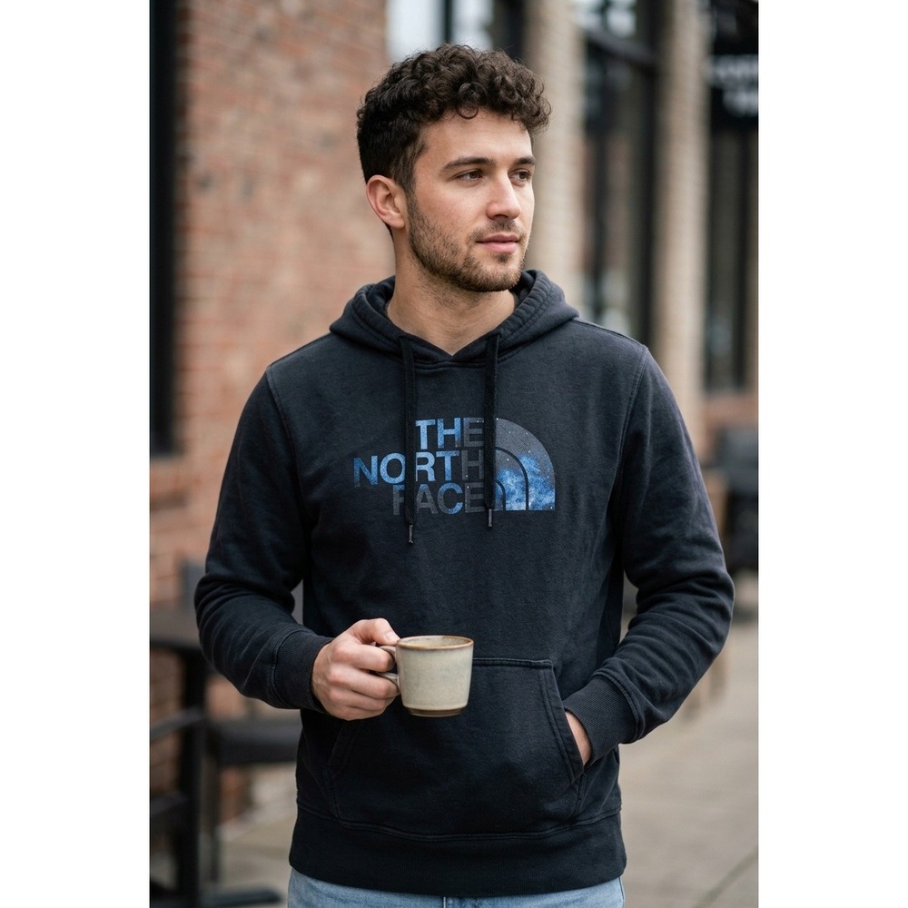 The North Face Mens Black Galaxy Graphic Logo Pullover Hoodie Medium CZU8